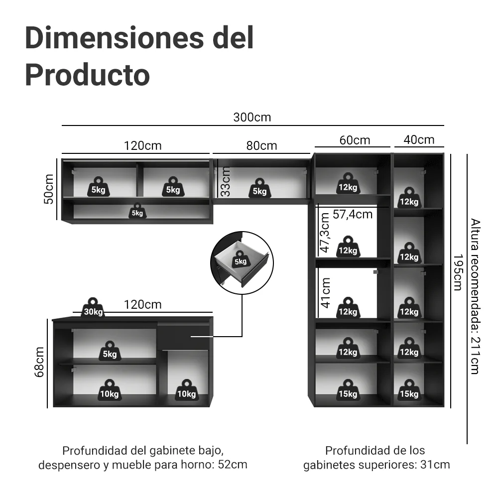 Combo Completo de Cocina 300 cm Flotante Negro Nice Madesa 06 - Image 2