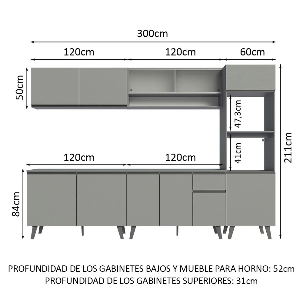 Combo Completo de Cocina 300 cm Gris Nice Madesa 02 - Image 2