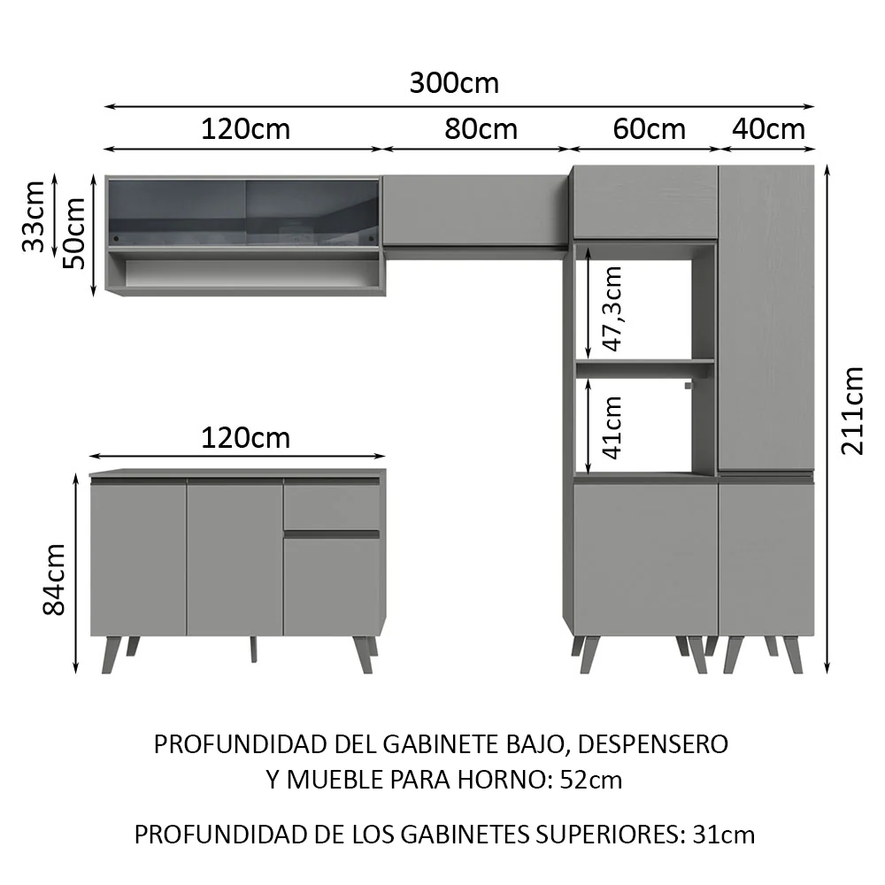 Combo Completo de Cocina 300 cm Gris Nice Madesa 09 - Image 2