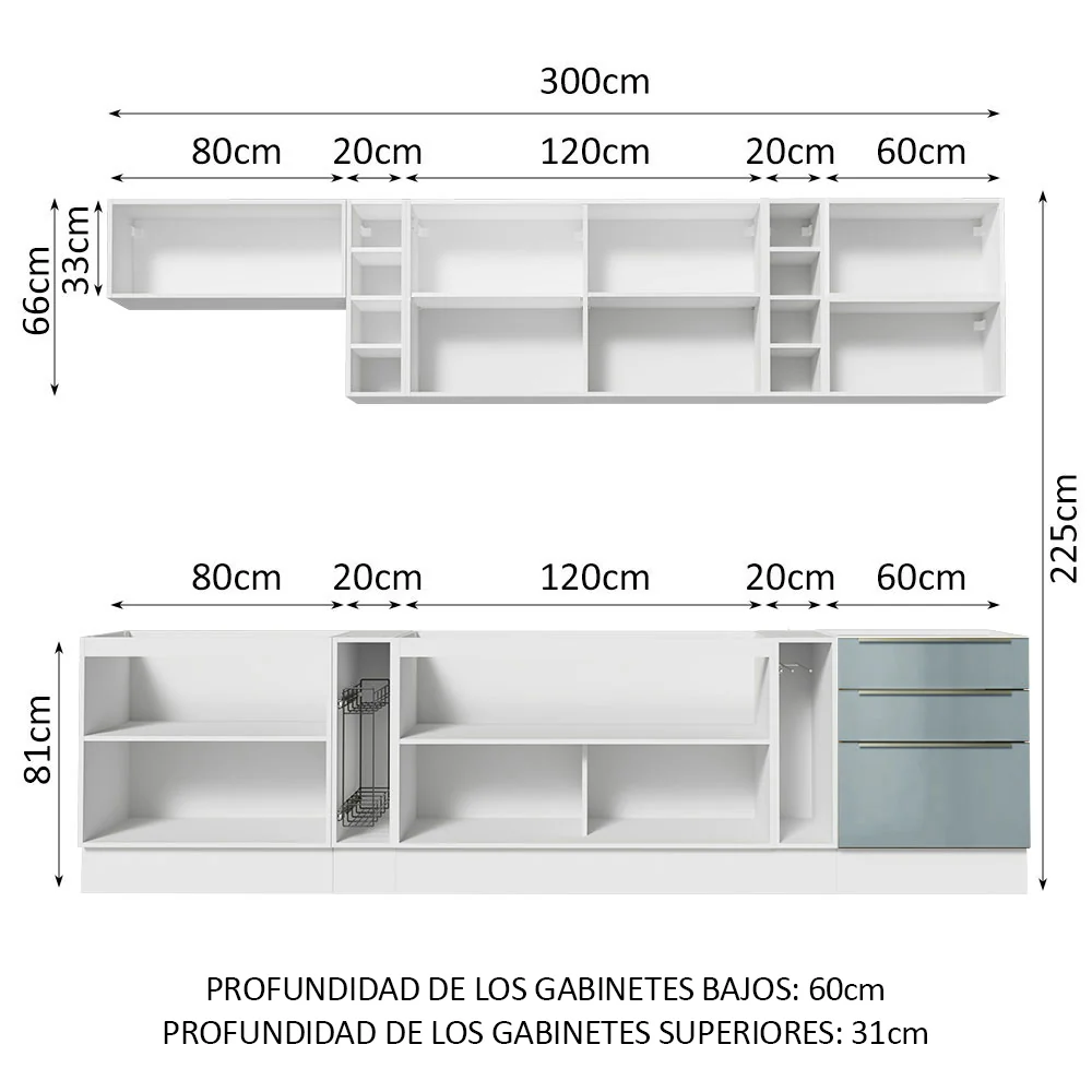 Combo completo de Cocina 300cm Blanco/Gris Lux da Sabrina Madesa - Image 3
