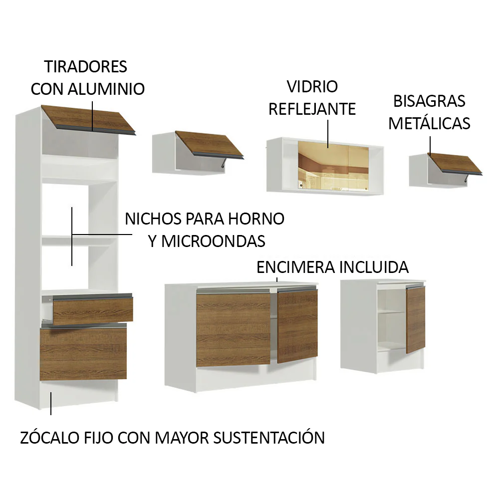 Combo completo de Cocina 300cm Blanco/Marrón Diamante Madesa 02 - Image 4