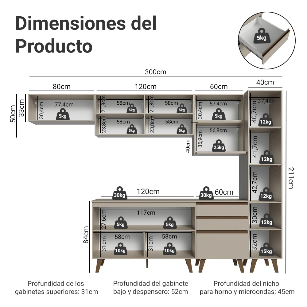 Combo completo de Cocina 300cm Crema Nice 05 - Image 2