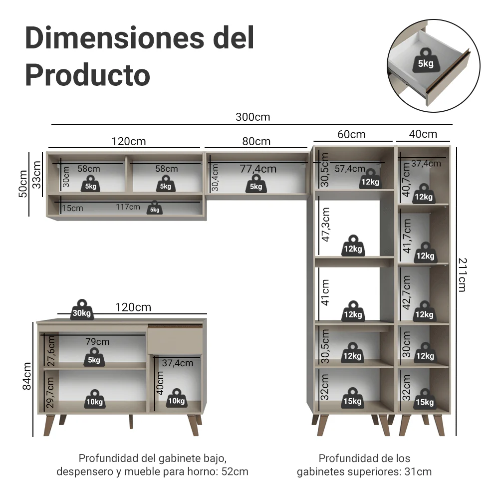 Combo completo de Cocina 300cm Crema Nice 08 - Image 2
