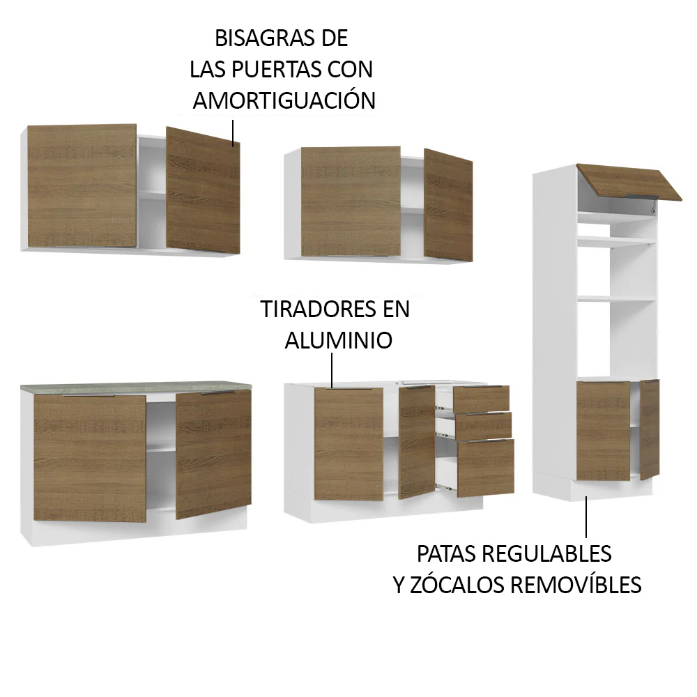 Combo Completo de Cocina 310 cm Blanco/Marrón Stella Madesa 01 - Image 4