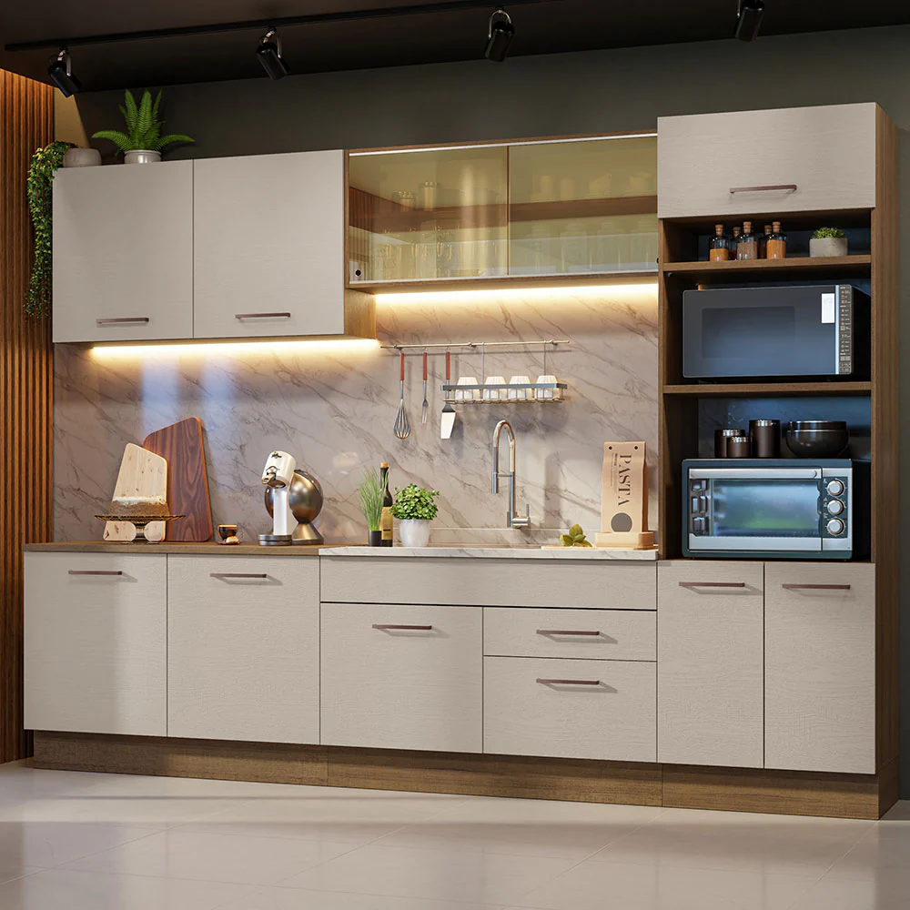 Combo completo de Cocina 310 cm Marrón/Crema Agata 01