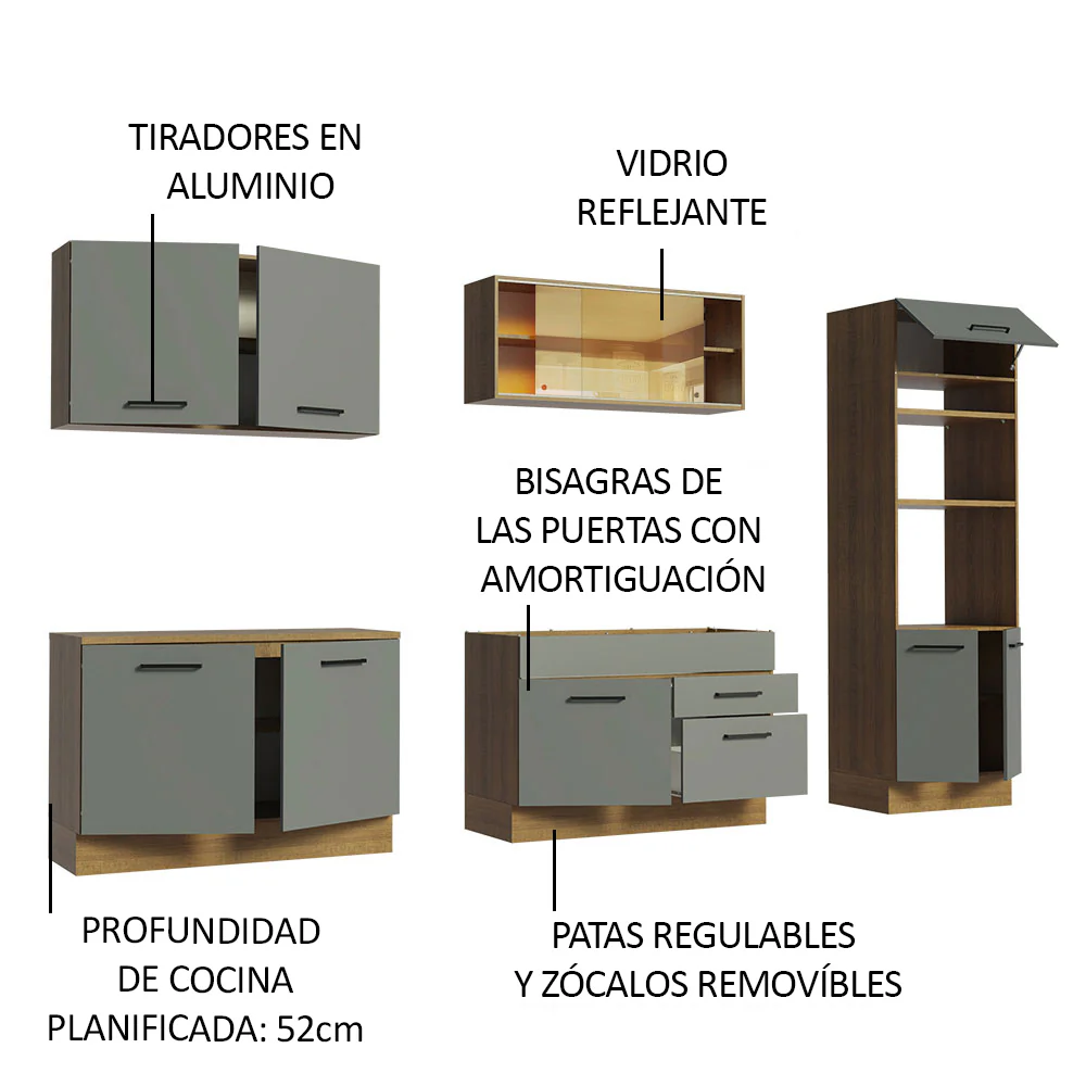 Combo completo de Cocina 310 cm Marrón/Gris Agata 01 - Image 4