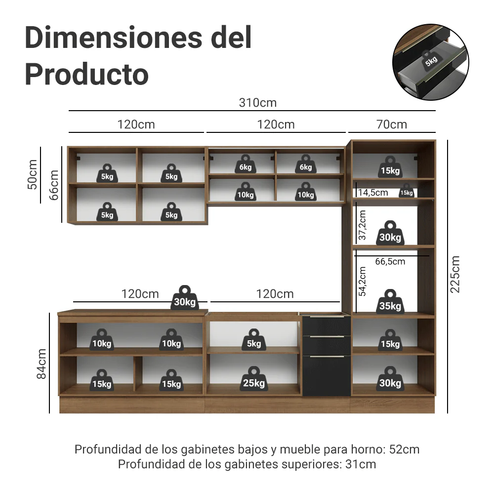 Combo Completo de Cocina 310 cm Marrón/Negro Lux Madesa 03 - Image 2