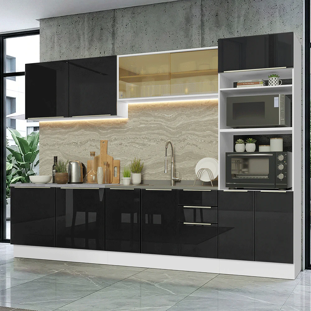 Combo completo de Cocina 310 x 60 cm Blanco/Negro Lux Madesa 04