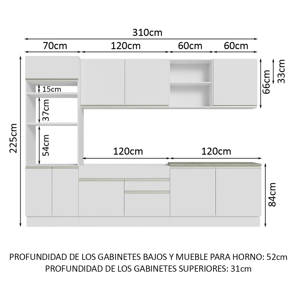 Combo completo de Cocina 310cm Blanco Glamy 02 - Image 2