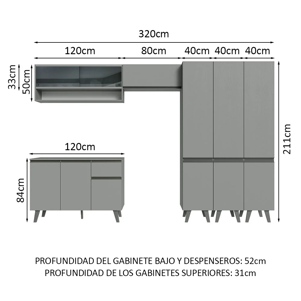 Combo Completo de Cocina 320 cm Gris Nice Madesa 02 - Image 2