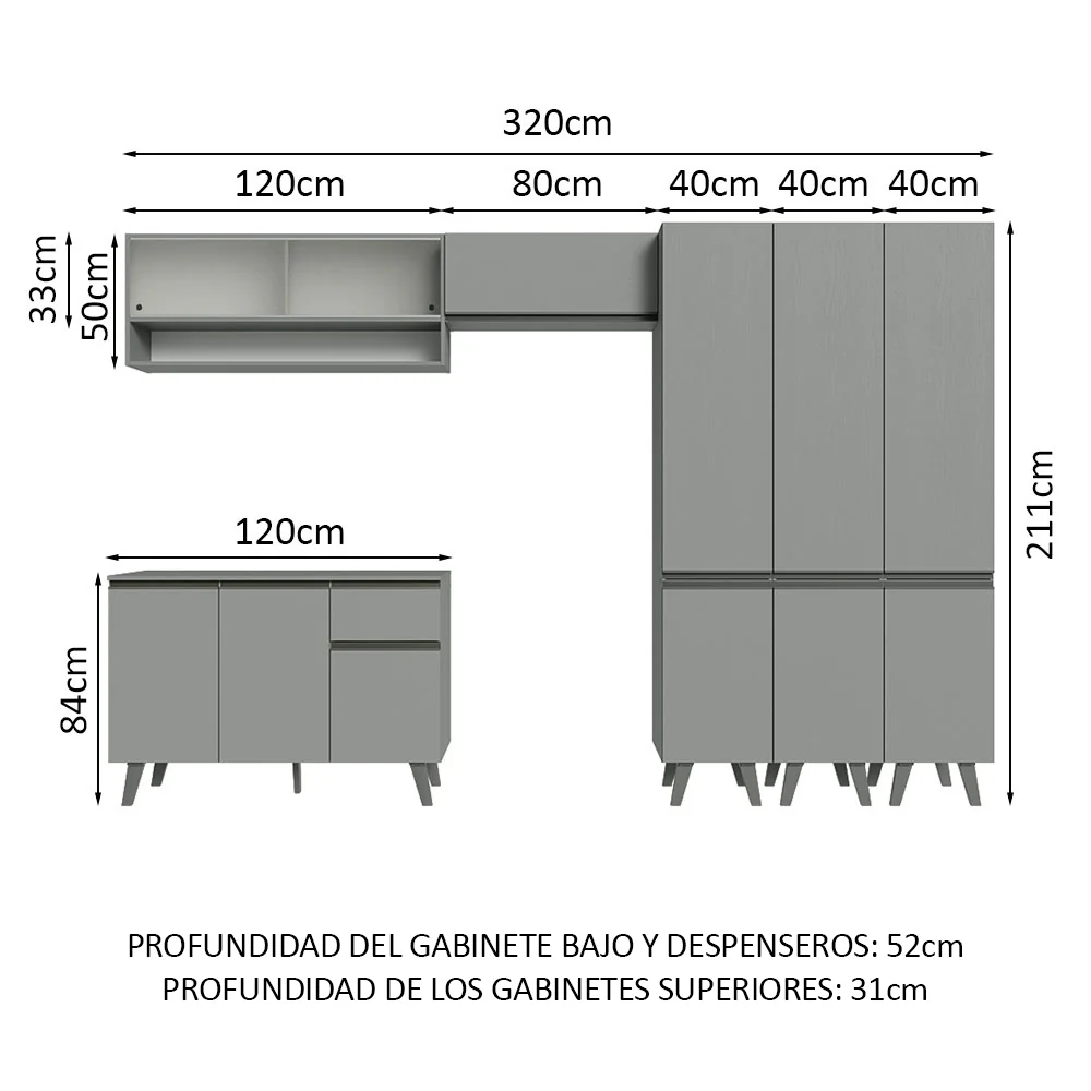 Combo Completo de Cocina 320 cm Gris Nice Madesa 03 - Image 2