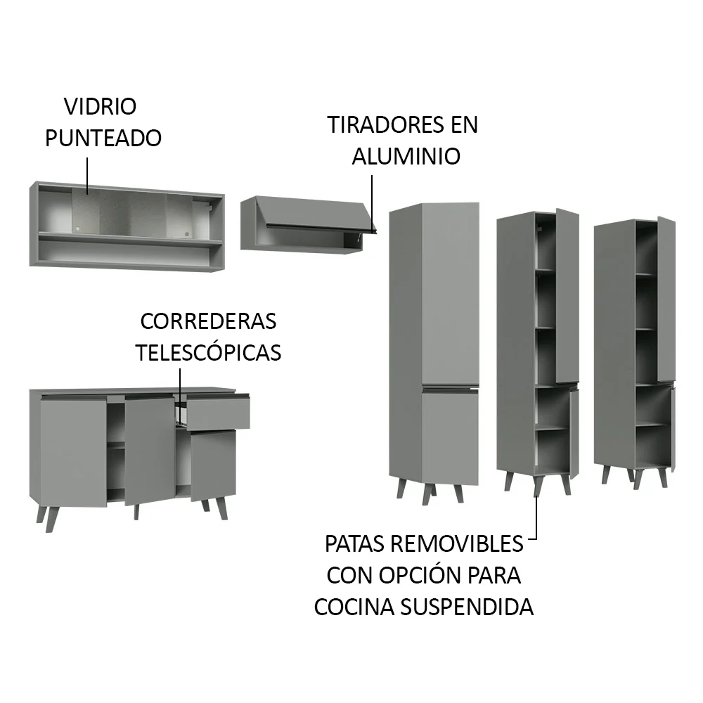 Combo Completo de Cocina 320 cm Gris Nice Madesa 03 - Image 4