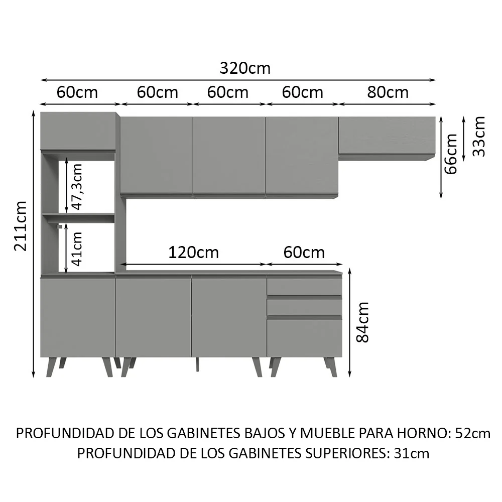 Combo Completo de Cocina 320 cm Gris Nice Madesa 08 - Image 2