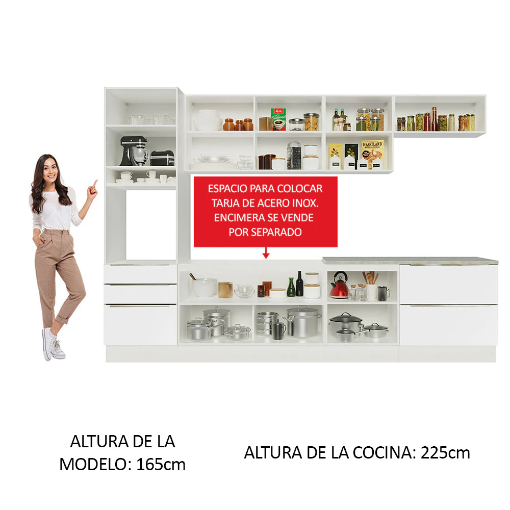 Combo Completo de Cocina 320 x 60 cm Blanco/Blanco Aterciopelado Lux Madesa 04 - Image 5
