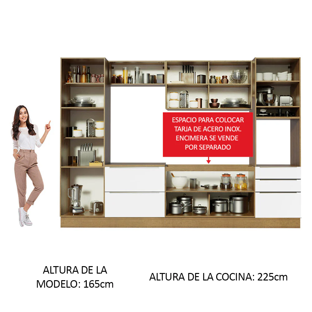 Combo Completo de Cocina 320 x 60 cm Marrón/Blanco Aterciopelado Lux Madesa 03 - Image 5