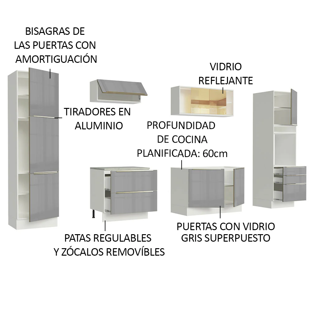 Combo completo de Cocina 320cm Blanco/Gris Lux Madesa 01 - Image 4