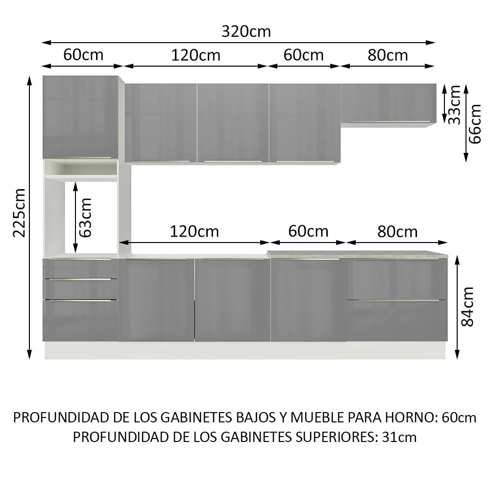 Combo completo de Cocina 320cm Blanco/Gris Lux Madesa 04 - Image 3