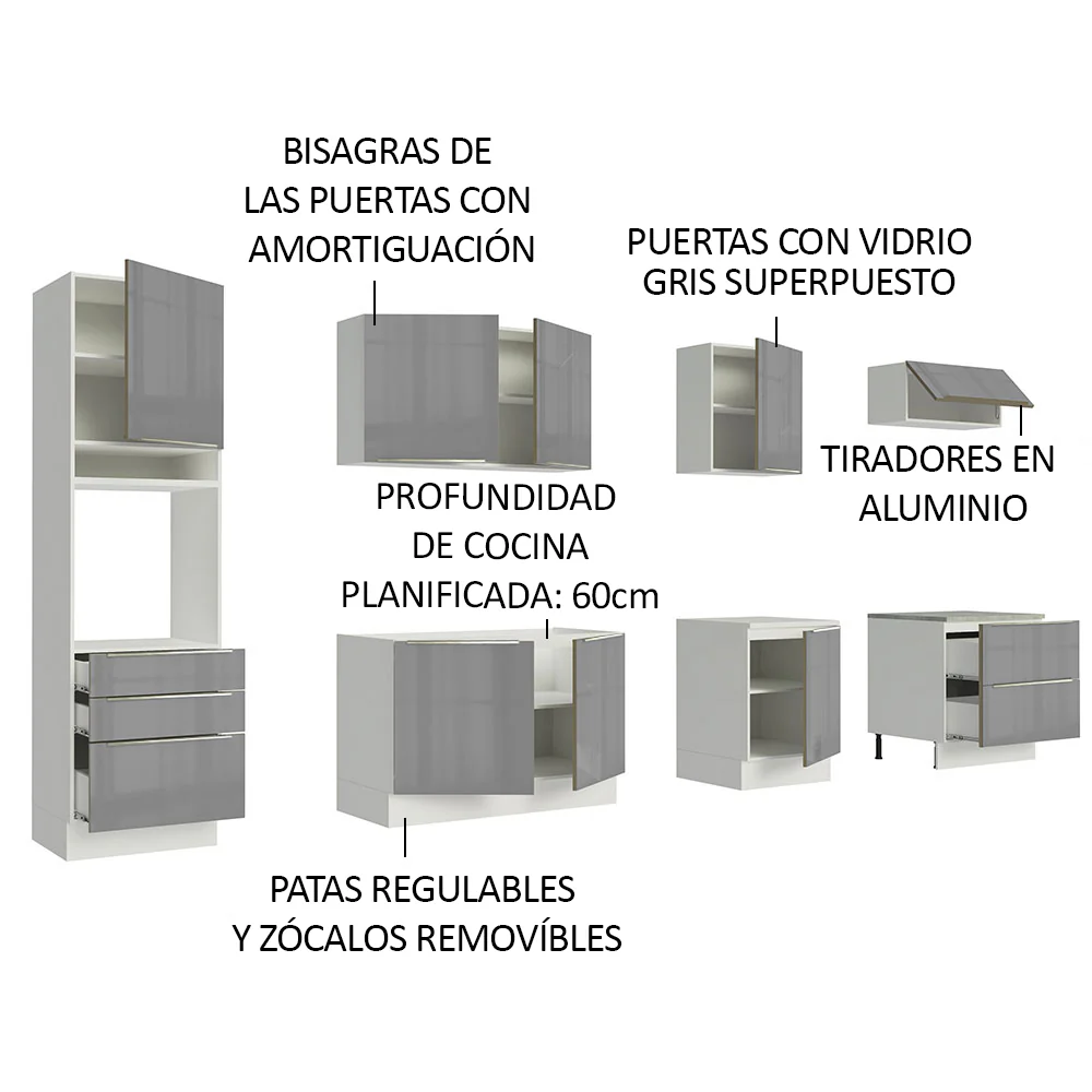 Combo completo de Cocina 320cm Blanco/Gris Lux Madesa 04 - Image 4