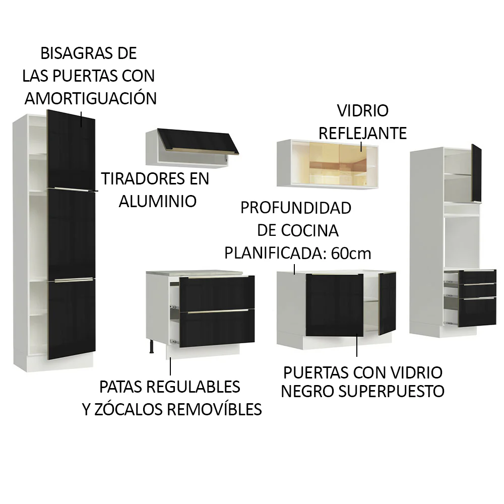 Combo completo de Cocina 320cm Blanco/Negro Lux Madesa 01 - Image 4