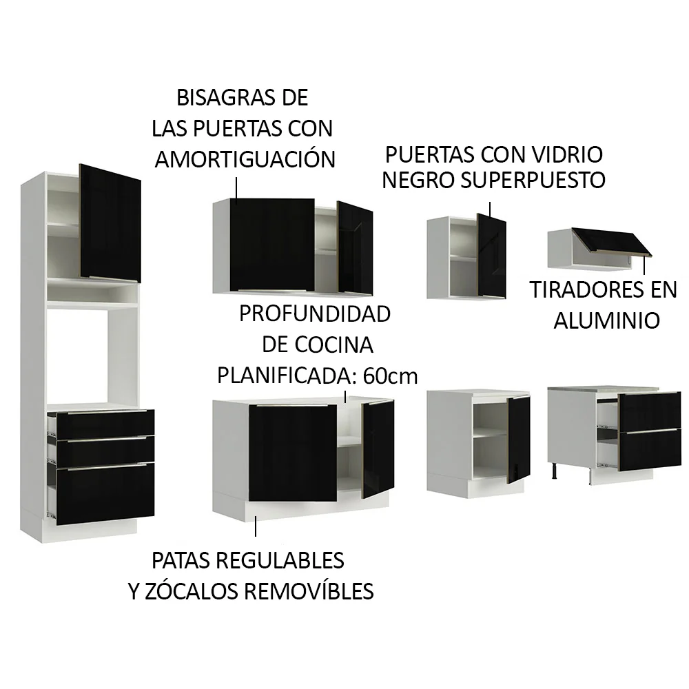 Combo completo de Cocina 320cm Blanco/Negro Lux Madesa 04 - Image 4