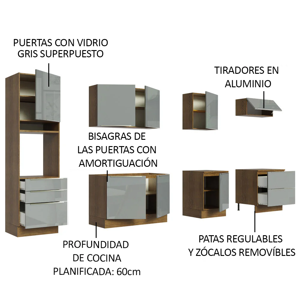 Combo completo de Cocina 320cm Marrón/Gris Lux Madesa 04 - Image 4