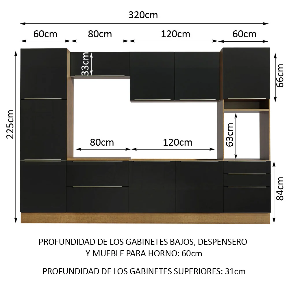 Combo completo de Cocina 320cm Marrón/Negro Lux Madesa 03 - Image 3