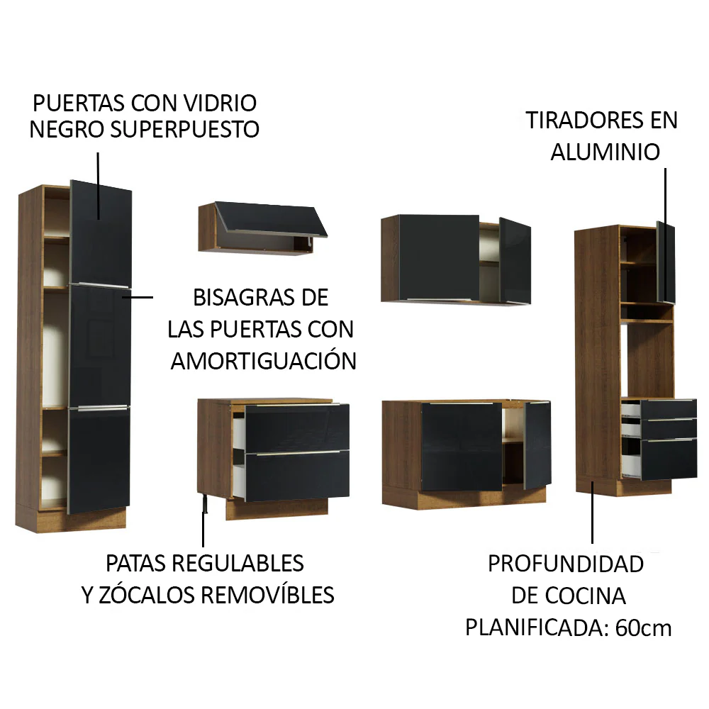 Combo completo de Cocina 320cm Marrón/Negro Lux Madesa 03 - Image 4