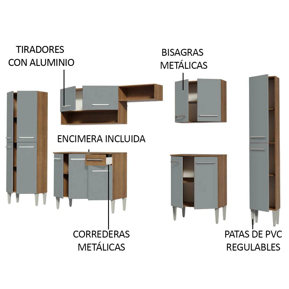 Combo Completo de Cocina 325 cm Gris/Marrón Emilly Joy Madesa 01 - Image 4
