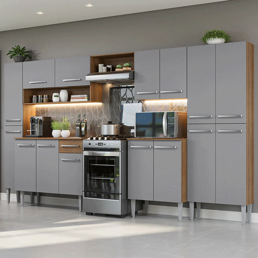 Combo Completo de Cocina 325 cm Marrón/Gris Emilly Madesa 02
