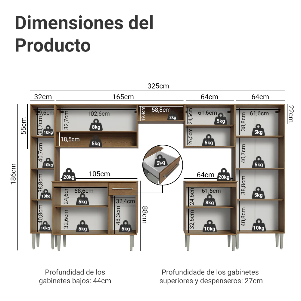 Combo Completo de Cocina 325 cm Marrón/Gris Emilly Madesa 02 - Image 2