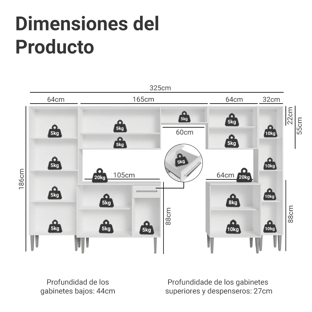 Combo completo de Cocina 325cm Blanco Emilly Madesa 01 - Image 2
