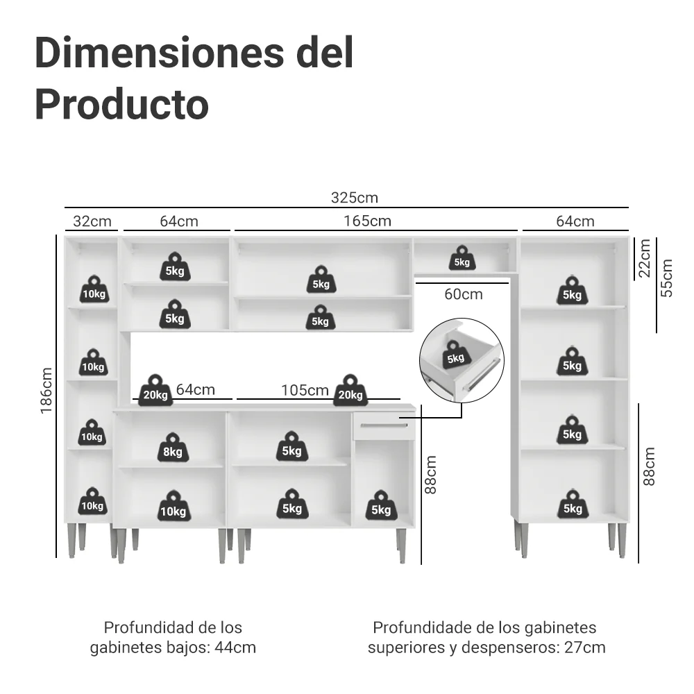 Combo completo de Cocina 325cm Blanco Emilly Madesa 06 - Image 2