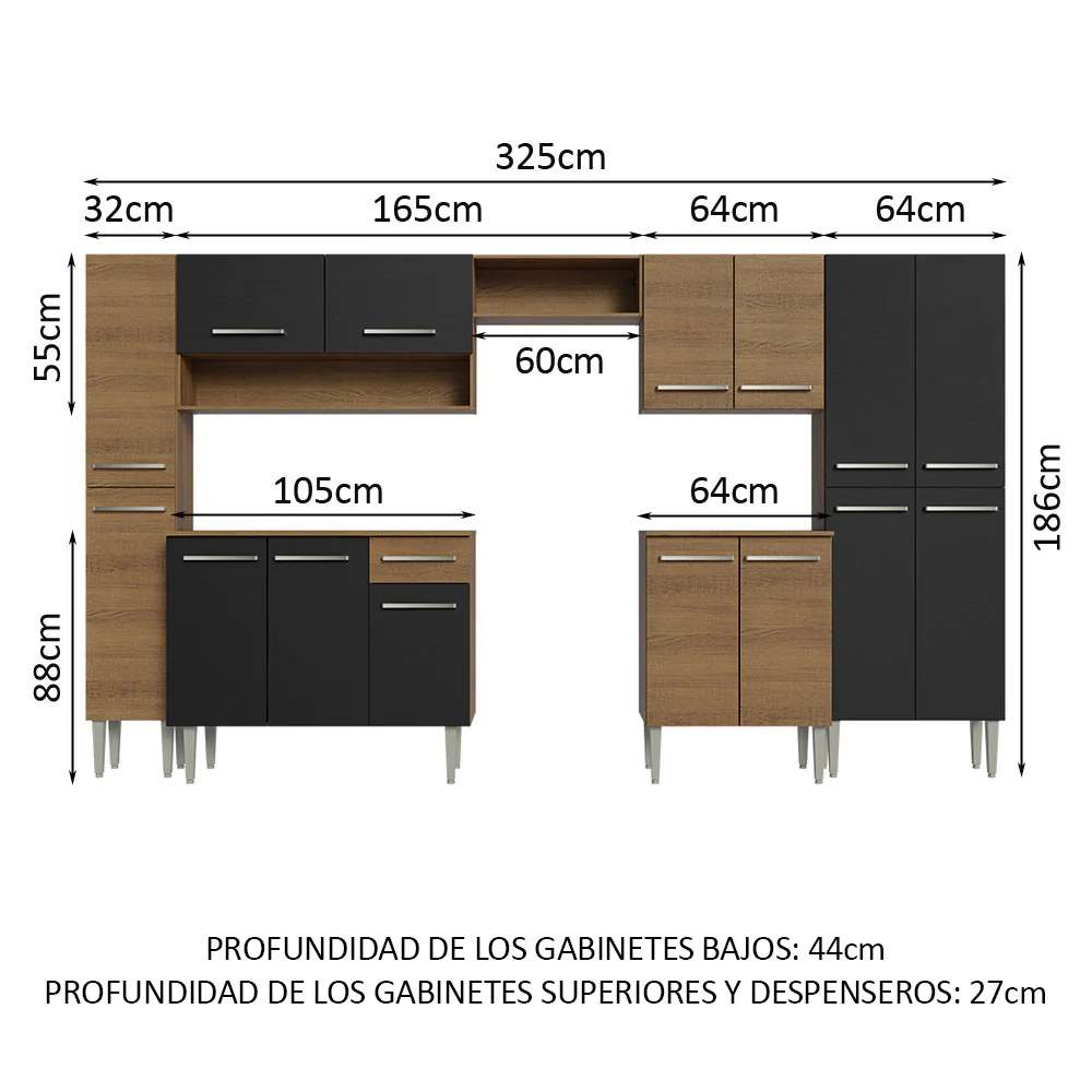 Combo completo de Cocina 325cm Emilly Madesa 02 - Marrón/Negro - Image 2