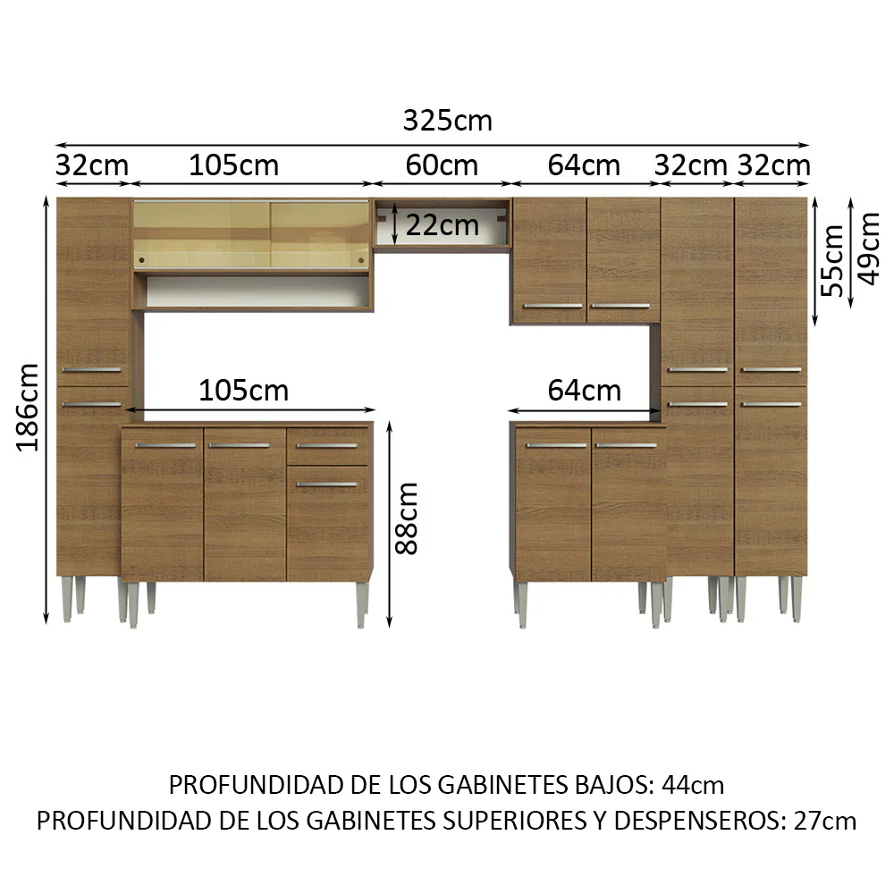 Combo completo de Cocina 325cm Emilly Madesa 05 - Marrón - Image 2