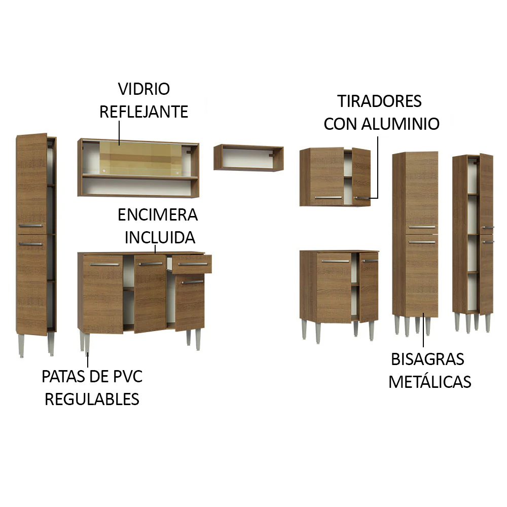 Combo completo de Cocina 325cm Emilly Madesa 05 - Marrón - Image 4