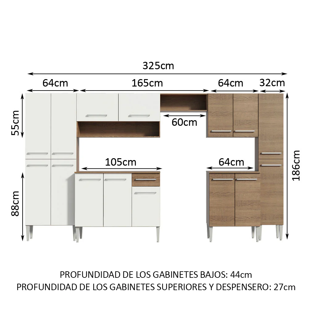 Combo completo de Cocina 325cm Marrón/Blanco Emilly Joy 01 - Image 2