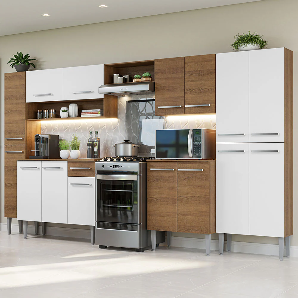 Combo completo de Cocina 325cm Marrón/Blanco Emilly Madesa 02