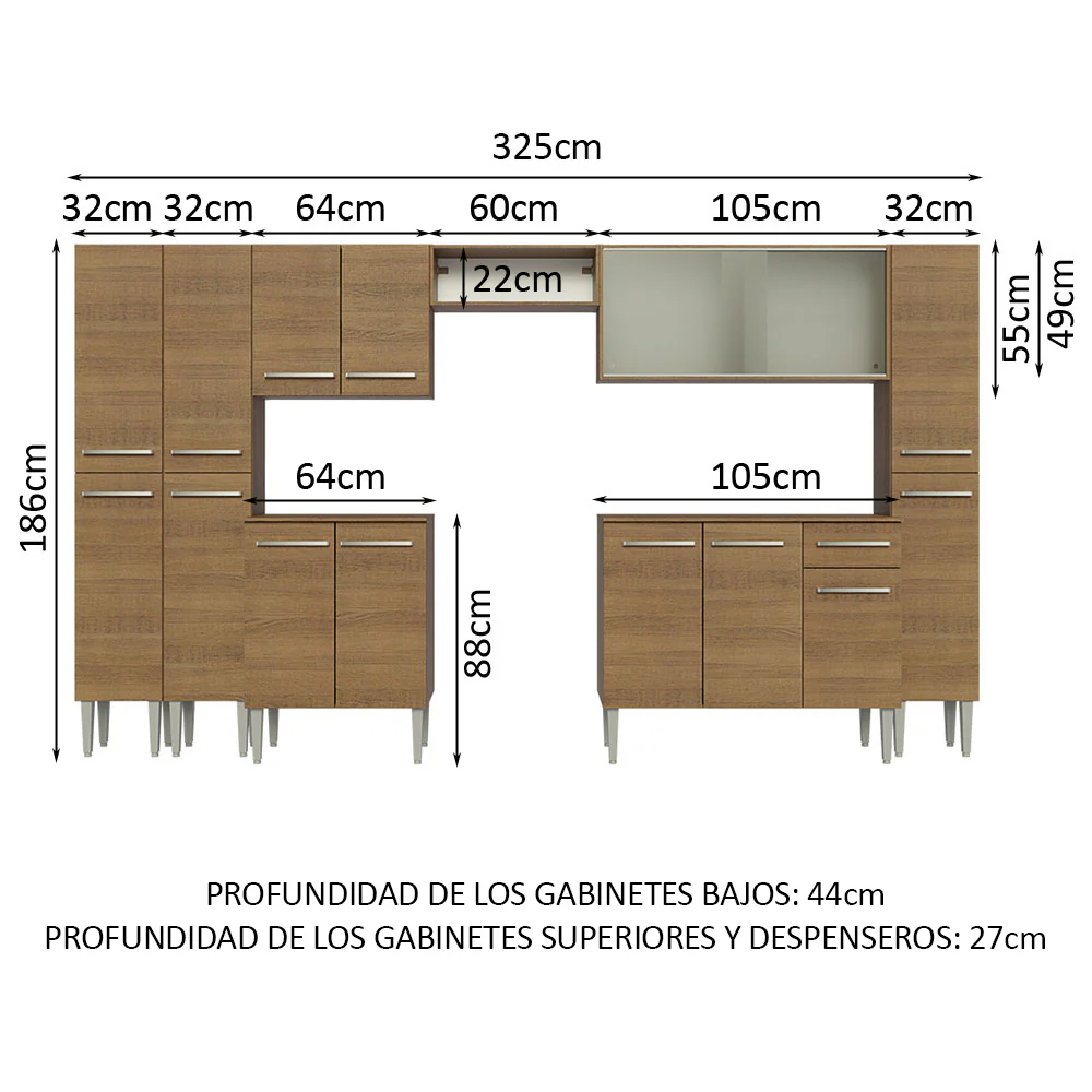 Combo completo de Cocina 325cm Marrón Emilly Madesa 03 - Image 2