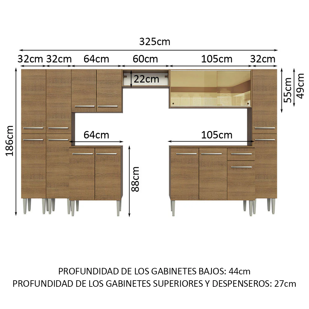 Combo completo de Cocina 325cm Marrón Emilly Madesa 04 - Image 2