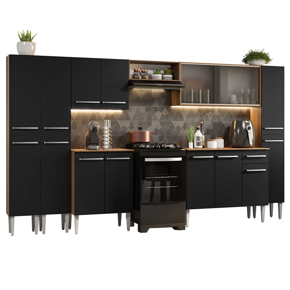 Combo completo de Cocina 325cm Marrón/Negro Emilly Madesa 03 - Image 3