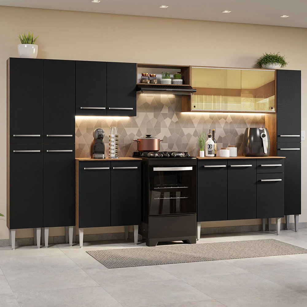 Combo completo de Cocina 325cm Marrón/Negro Emilly Madesa 04