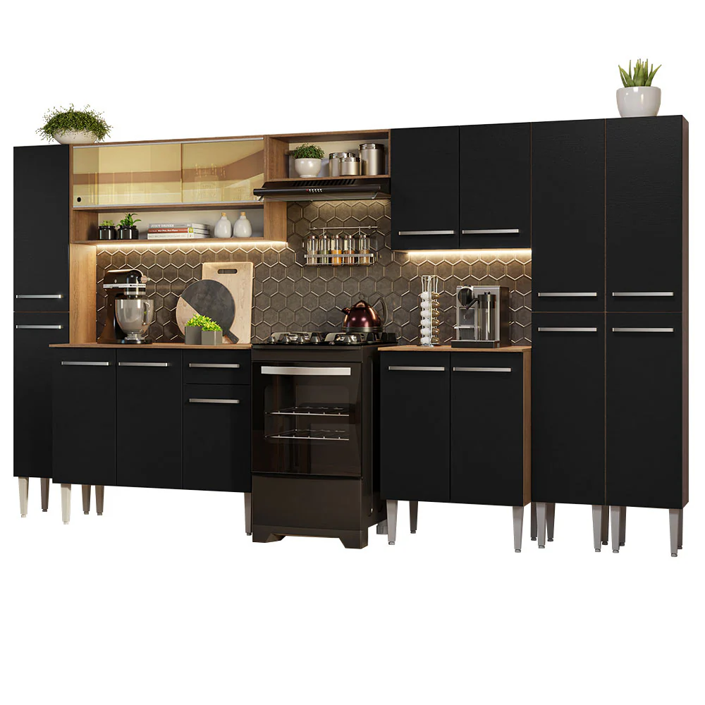 Combo completo de Cocina 325cm Marrón/Negro Emilly Madesa 05 - Image 3