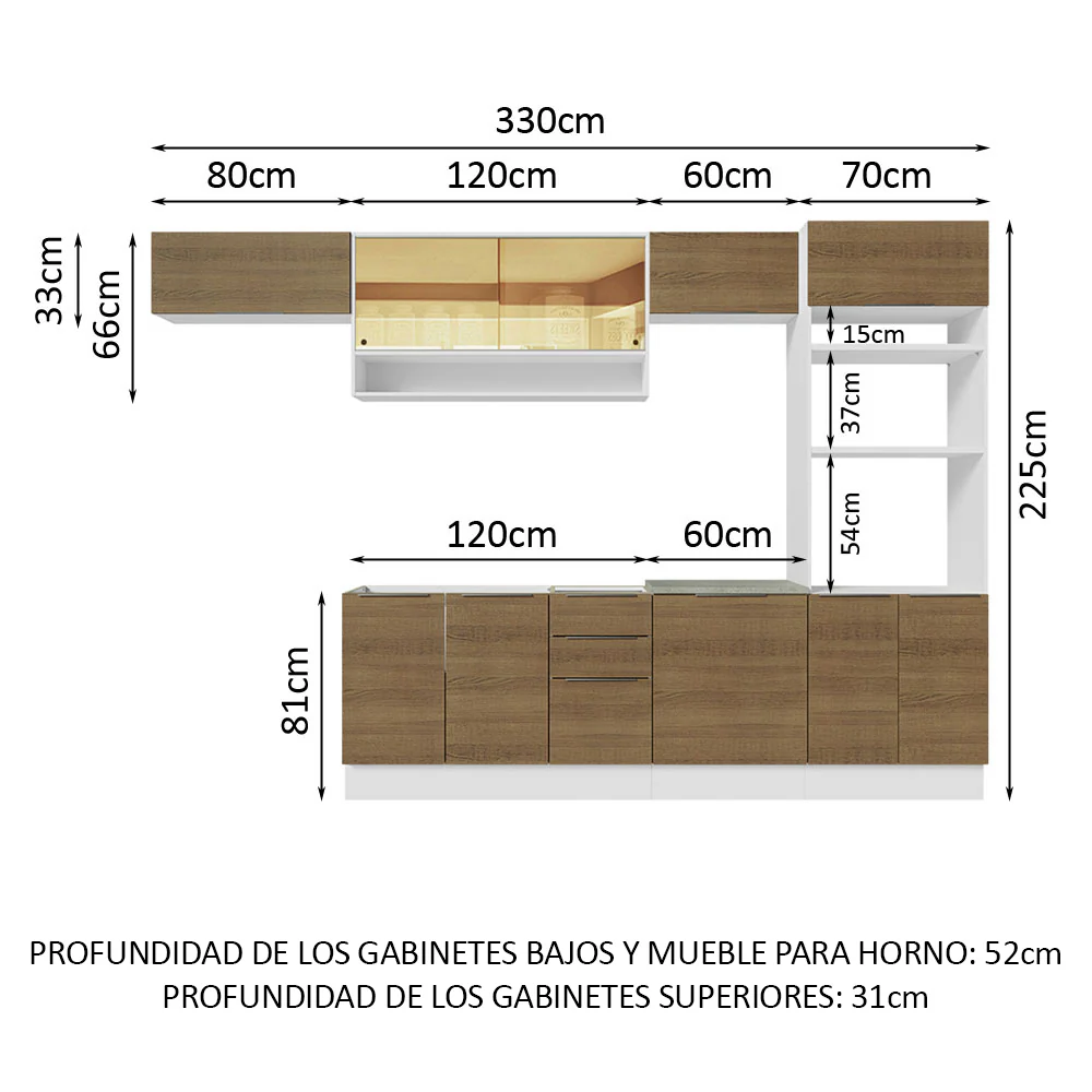 Combo Completo de Cocina 330 cm Blanco/Marrón Stella Madesa 06 - Image 2