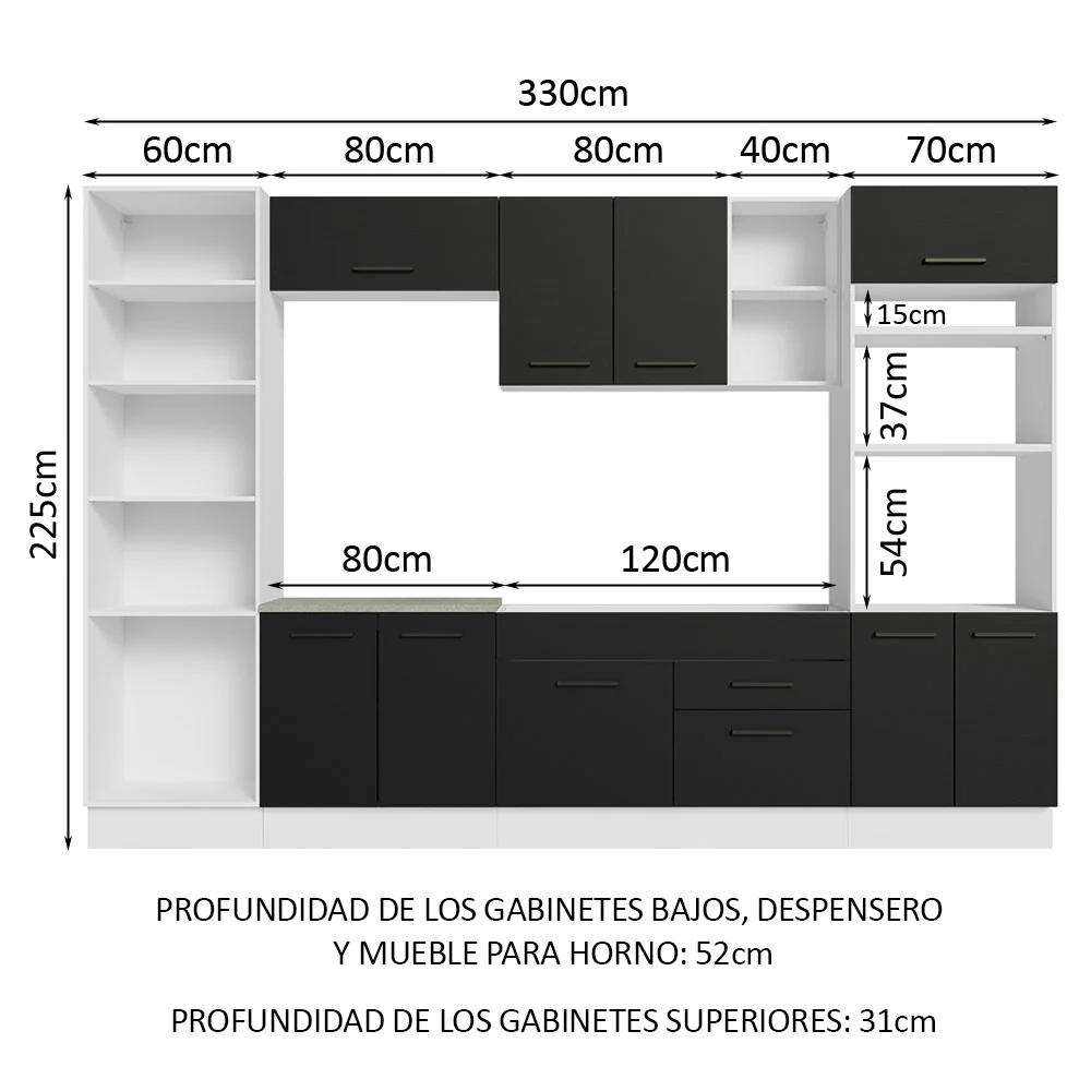 Combo Completo de Cocina 330 cm Blanco/Negro Agata Madesa 02 - Image 2