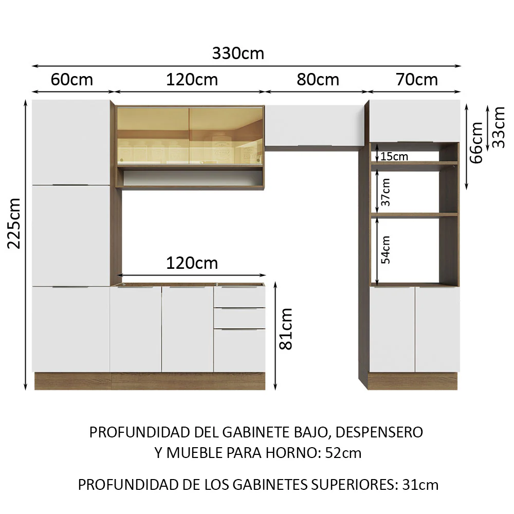 Combo Completo de Cocina 330 cm Marrón/Blanco Stella Madesa 03 - Image 2