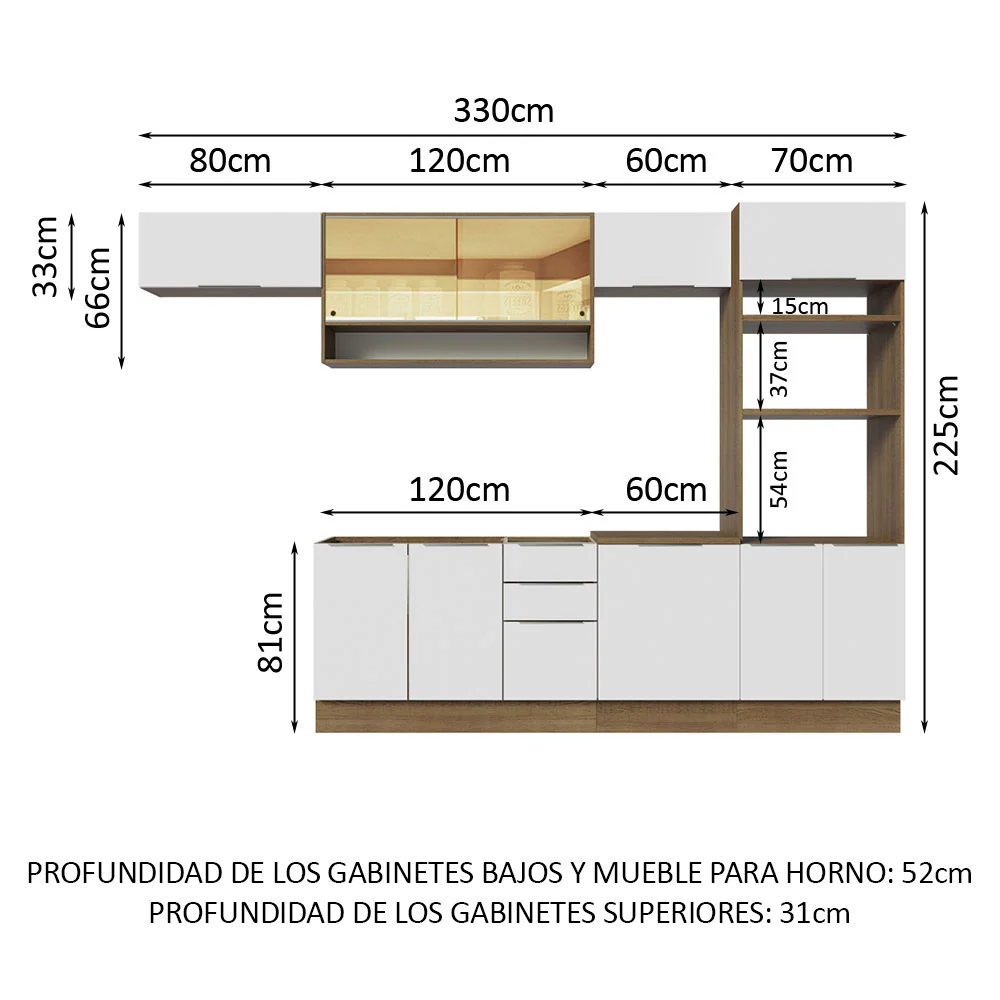 Combo Completo de Cocina 330 cm Marrón/Blanco Stella Madesa 06 - Image 2
