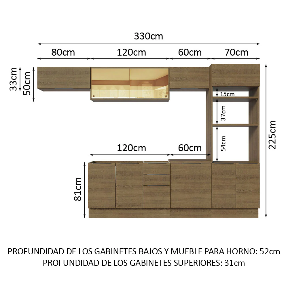 Combo Completo de Cocina 330 cm Marrón Stella Madesa 04 - Image 2