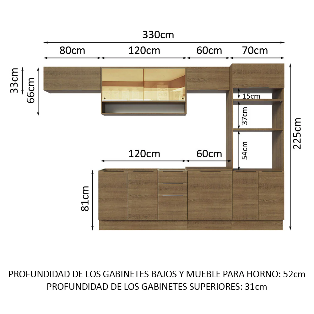 Combo Completo de Cocina 330 cm Marrón Stella Madesa 06 - Image 2