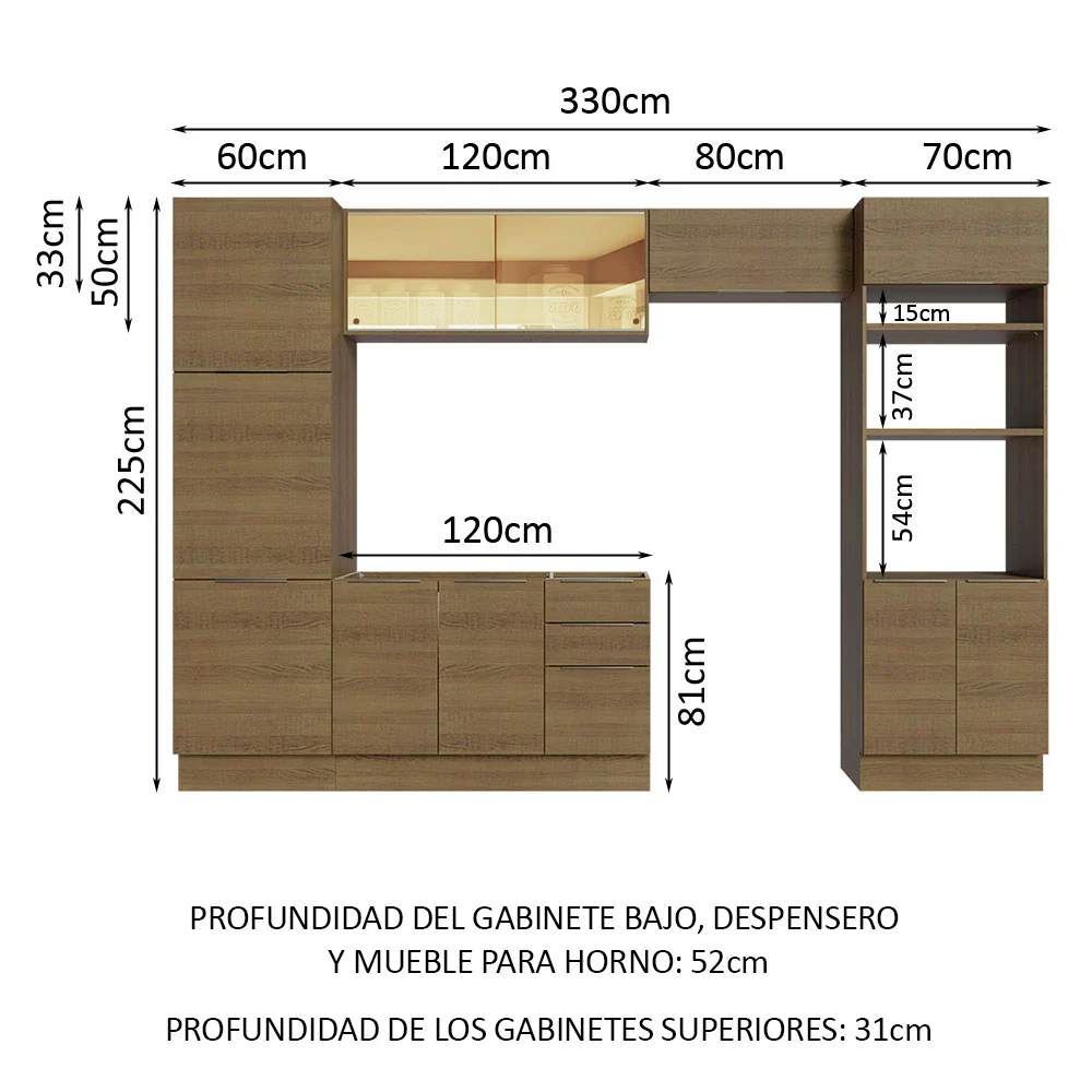 Combo Completo de Cocina 330 cm Marrón Stella Madesa 07 - Image 2