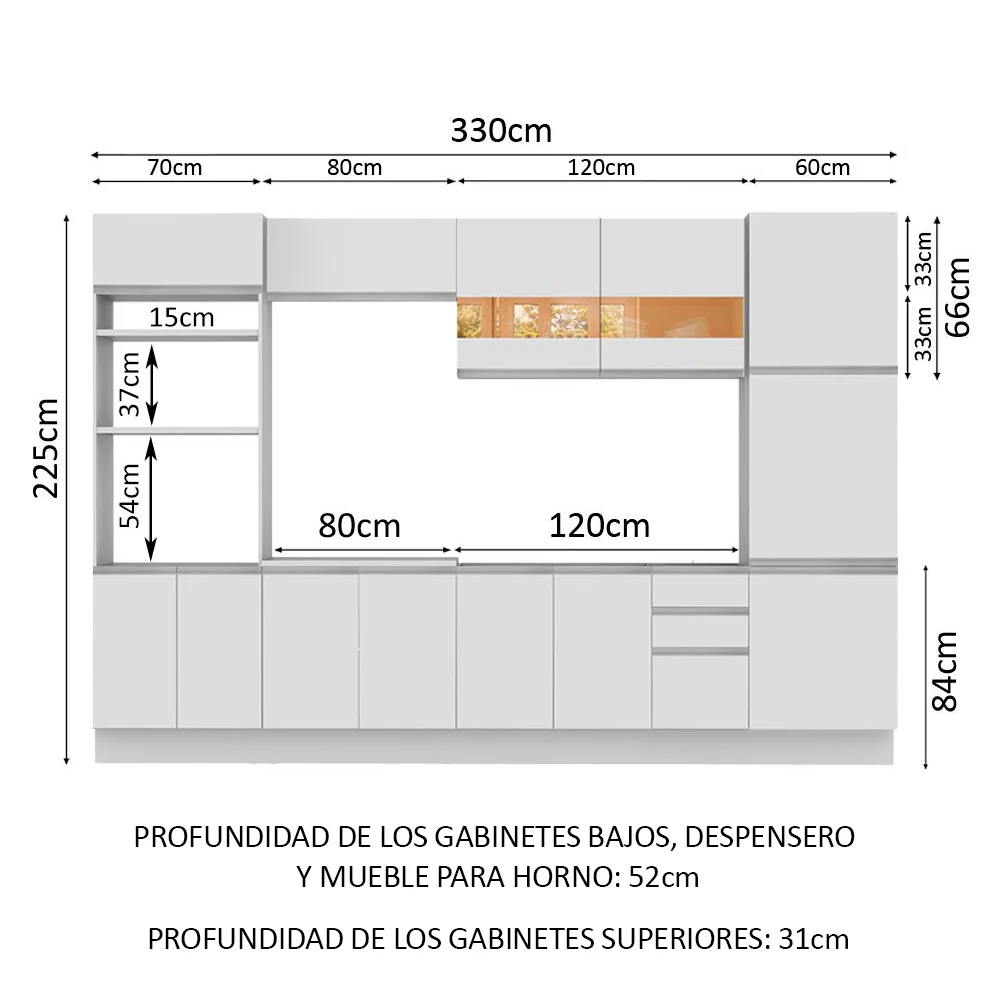 Combo completo de Cocina 330cm Madesa Roma 01 - Blanco - Image 2